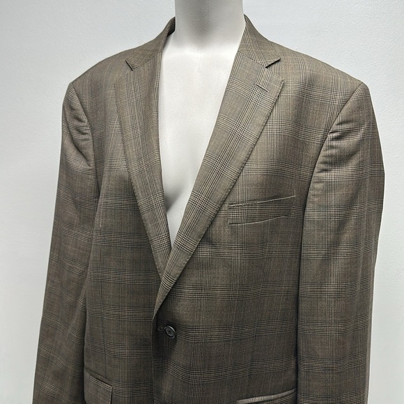 Peter Millar Suit Jacket Blazer Sports Coat Plaid Wool Tan Brown Mens Size 42R - Picture 7 of 11